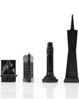 San Francisco skyline chess pieces in Skyline Chess Steel 2 City San Francisco Chicago Hatch Board, featuring Transamerica Pyramid and Salesforce Tower, available at Spacio India.