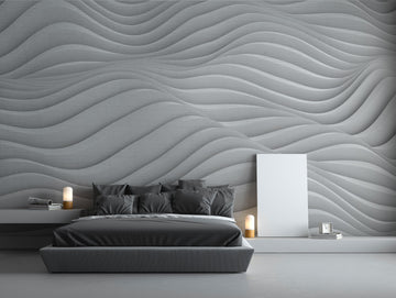 Discover the latest interior design trends with this mesmerizing Affreschi 3D Wall 3D02 rendering of a bedroom featuring a stunning handmade wavy wall.