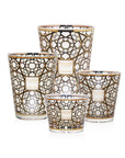 A set of Baobab Arabian Nights Candle MAX10ARN candle holders with gold and black designs inspired by Arabian Nights.
