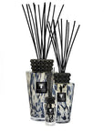 Three Baobab Black Pearls 250ml Diffuser Mini TOTEMXSPB with black and white designs, infused with the fragrance of black pearls and ginger.