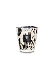 A Baobab Black Pearls Candle Max 16 MAX16PB, with a black and white print on it, perfect as a decoration or for creating an ambiance with its fragrance like Black Pearls.