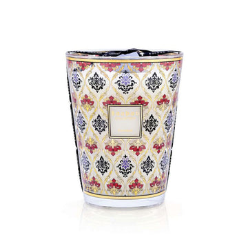 A Baobab Damasse Candle Max 24 MAX24DAM with an ornate design inspired by Italian palaces.