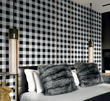 A bedroom with a Londonart Dsquared2 D2Jack DSQ2W02 wall inspired by Italian tailoring.