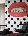 A room with a luxurious Londonart Toilet Paper Wash Your Mouth wallpaper.