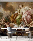 A dining room with a large mural depicting Affreschi Classic Art AC 100604 by Affreschi.