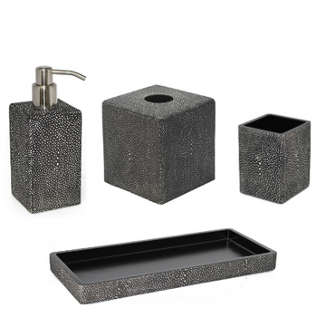 The SV Casa Samurai Collection offers a luxurious selection of Bath Set Sam Black SVPS04 4pc Set bathroom accessories in sleek black and elegant gray.
