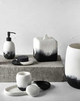 A luxury collection of black and white bathroom accessories, the Bath Set Kelly Hoppen Mist Collection by SV Casa.