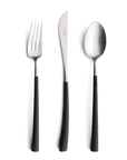 Cutipol Noor luxury cutlery set featuring lightweight pieces with curved resin handles and brushed steel finish, perfect for elegant dining experiences - Fork, Knife & Spoon