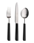 Cutipol Ebony and Dua Cutlery sets featuring matte black and gold finishes with sleek, contemporary designs ideal for luxurious dining setups. 3 pcs set