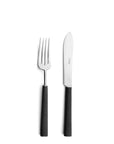 Cutipol Ebony and Dua Cutlery sets featuring matte black and gold finishes with sleek, contemporary designs ideal for luxurious dining setups. Fork & Butter knife
