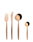 Cutipol Moon Cutlery collection showcasing minimalist design for a modern dining experience copper rose gold 4 pcs set