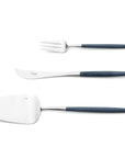 Cutipol Goa blue matt stainless steel finish, black resin handles, and minimalist design for a luxurious dining experience - 3pc dessert server set