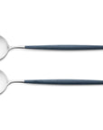 Cutipol Goa blue matt stainless steel finish, black resin handles, and minimalist design for a luxurious dining experience - 2pc salad server set