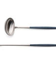Cutipol Goa blue matt stainless steel finish, black resin handles, and minimalist design for a luxurious dining experience - 2pc spoon server set