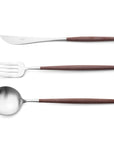 Cutipol Goa brown matt stainless steel finish, black resin handles, and minimalist design for a luxurious dining experience - table spoon, fork and knife