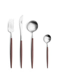 Cutipol Goa brown matt stainless steel finish, black resin handles, and minimalist design for a luxurious dining experience - 4pc set of fork, knife, table spoon and tea spoon