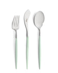 Cutipol Goa celadon matt stainless steel finish, black resin handles, and minimalist design for a luxurious dining experience - 3pc servers knife, spoon and fork