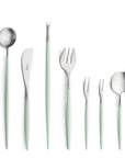 Cutipol Goa celadon matt stainless steel finish, black resin handles, and minimalist design for a luxurious dining experience - 9pc set