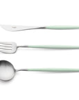Cutipol Goa celadon matt stainless steel finish, black resin handles, and minimalist design for a luxurious dining experience - table spoon, knife and fork