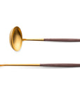 Cutipol Goa blue matt brown finish, black resin handles, and minimalist design for a luxurious dining experience - on a white background 2pc spoon servers