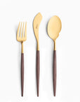 Cutipol Goa blue matt brown finish, black resin handles, and minimalist design for a luxurious dining experience - on a white background 3 pcs server set