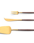 Cutipol Goa blue matt brown finish, black resin handles, and minimalist design for a luxurious dining experience - on a white background 3pc dessert servers