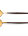 Cutipol Goa blue matt brown finish, black resin handles, and minimalist design for a luxurious dining experience - on a white background 2pc salad servers