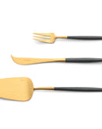 Cutipol Goa grey matt celadon finish, black resin handles, and minimalist design for a luxurious dining experience - on a white background 3pc Dessert Servers