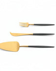 Cutipol Goa grey matt celadon finish, black resin handles, and minimalist design for a luxurious dining experience - on a white background 3pc Dessert Servers