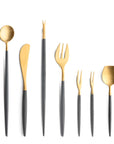 Cutipol Goa grey matt celadon finish, black resin handles, and minimalist design for a luxurious dining experience - on a white background 9 pcs set