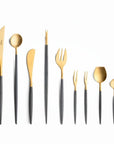 Cutipol Goa grey matt celadon finish, black resin handles, and minimalist design for a luxurious dining experience - on a white background 9 pcs set
