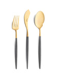 Cutipol Goa grey matt celadon finish, black resin handles, and minimalist design for a luxurious dining experience - on a white background 3pc servers set