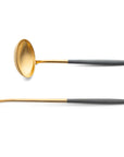 Cutipol Goa grey matt celadon finish, black resin handles, and minimalist design for a luxurious dining experience - on a white background 2pc spoon servers