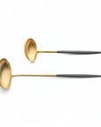 Cutipol Goa grey matt celadon finish, black resin handles, and minimalist design for a luxurious dining experience - on a white background 2pc spoon servers