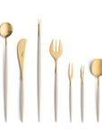 Cutipol Goa ivory matt celadon finish, black resin handles, and minimalist design for a luxurious dining experience - on a white background 9pc set