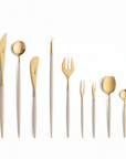 Cutipol Goa ivory matt celadon finish, black resin handles, and minimalist design for a luxurious dining experience - on a white background 9pc set