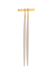 Cutipol Goa ivory matt celadon finish, black resin handles, and minimalist design for a luxurious dining experience - on a white background Chopsticks with pillow