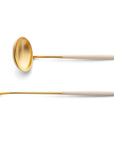 Cutipol Goa ivory matt celadon finish, black resin handles, and minimalist design for a luxurious dining experience - on a white background 2pc spoon servers