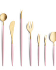 Cutipol Goa pink matt celadon finish, black resin handles, and minimalist design for a luxurious dining experience - on a white background 9pc set