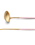 Cutipol Goa pink matt celadon finish, black resin handles, and minimalist design for a luxurious dining experience - on a white background 2pc spoon servers