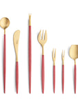 Cutipol Goa red matt gold finish, black resin handles, and minimalist design for a luxurious dining experience - on a white background 9pc set