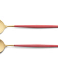 Cutipol Goa red matt gold finish, black resin handles, and minimalist design for a luxurious dining experience - on a white background 2pc Salad Servers