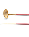 Cutipol Goa red matt gold finish, black resin handles, and minimalist design for a luxurious dining experience - on a white background 2 pc spoon servers