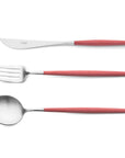 Cutipol Goa red matt stainless steel finish, black resin handles, and minimalist design for a luxurious dining experience - three piece table serving set