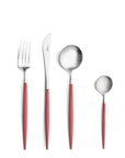 Cutipol Goa red matt stainless steel finish, black resin handles, and minimalist design for a luxurious dining experience - 4 pc table set fork, knife, spoon and tea spoon