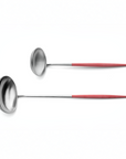 Cutipol Goa red matt stainless steel finish, black resin handles, and minimalist design for a luxurious dining experience - two piece spoon servers