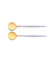 Cutipol Goa violet matt gold finish, black resin handles, and minimalist design for a luxurious dining experience - on a white background 2 pcs salad servers