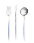 Cutipol Goa violet matt stainless steel finish, black resin handles, and minimalist design for a luxurious dining experience - 3pc Table spoon, knife and fork