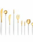 Cutipol Goa white matt gold finish, black resin handles, and minimalist design for a luxurious dining experience - on a white background 9 pcs set