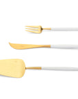 Cutipol Goa white matt gold finish, black resin handles, and minimalist design for a luxurious dining experience - on a white background 3 pcs dessert servers